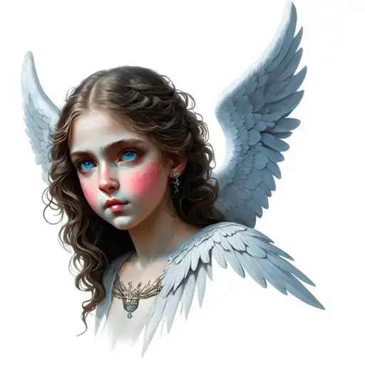 An angel with two different poles A face with angel wings and beautiful blue eyes and a beautiful face A face with a bro tattoo design idea