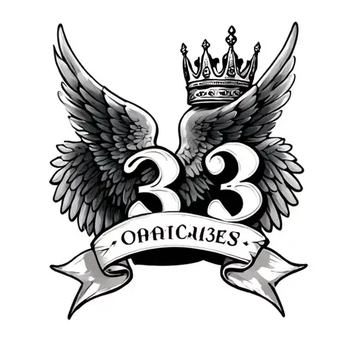 wings with 33 and crown surrounded by bold tattoo design idea