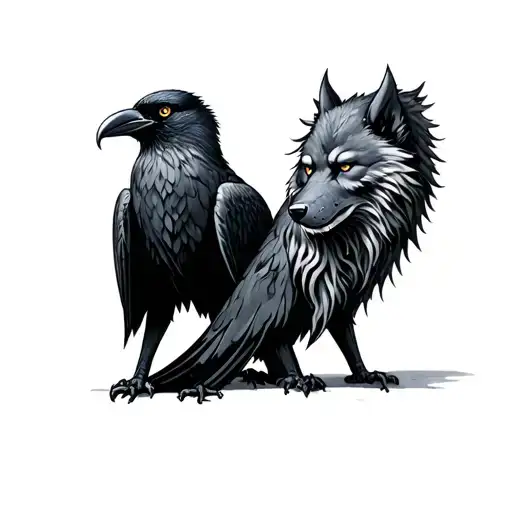 Huginn and Muninn and fenrir tattoo design idea