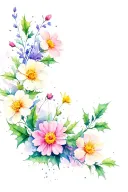 primrose, aster, holly flower intertwined tattoo design idea
