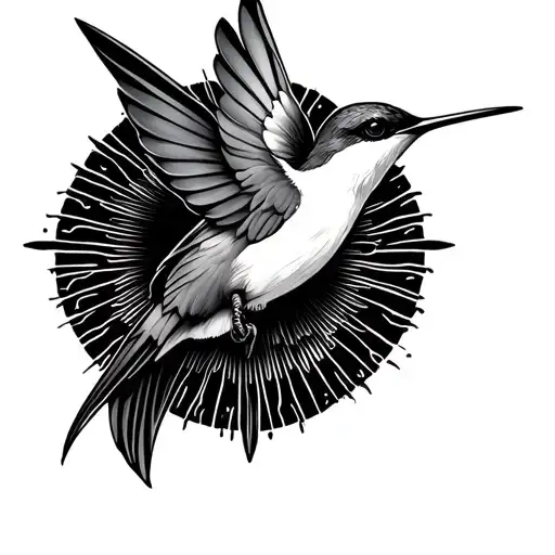 humming bird rising sun tattoo design idea