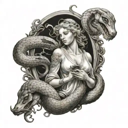 angel crushing a snake. make the angels face hidden tattoo design idea