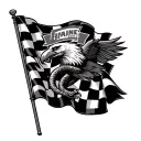 checkered flag with alpine stars logo on it and fox racing logo and add a amarican traditional eagle with snake and cros tattoo design idea