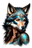 woman wolf head dress warrior tattoo design idea