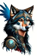 woman wolf head dress warrior tattoo design idea