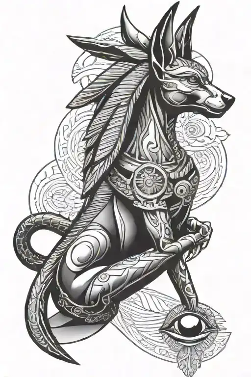 Ancient egypt female pharaoh anubis eye of horus tattoo design idea