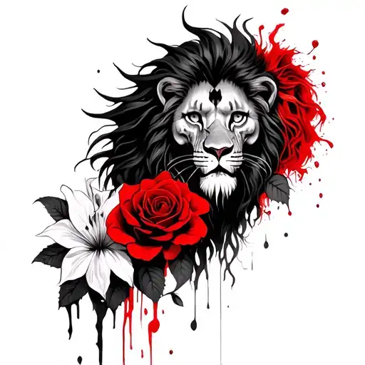 JESSICA, LEO/LION,  BLACK AND RED, SPIDER LILY, SPIKEY ROSES, BLOODY, GRIM REAPER, DEATH FOR BACK TATTOO  tattoo design idea