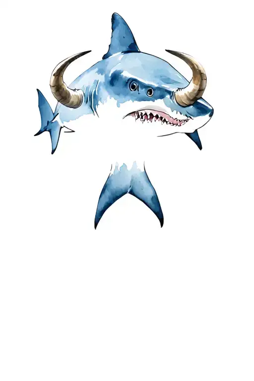 bull shark with bull horns on his head tattoo design idea