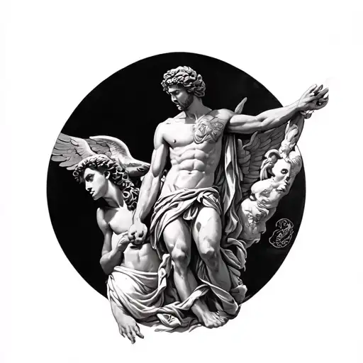 A full arm slee based on Greek mythology of the most famous characters but with daedalus falling up my wrist  tattoo design idea