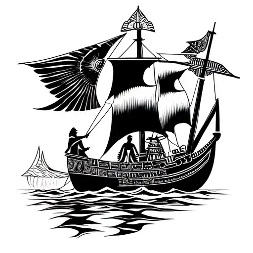 A Fusion Of Egyptian And Inka Symbolism, Featuring Osiris And A Viking Ship Sailing On The Nile tattoo design idea