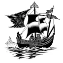 A Fusion Of Egyptian And Inka Symbolism, Featuring Osiris And A Viking Ship Sailing On The Nile tattoo design idea