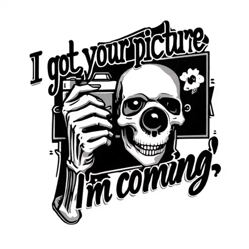 "I got your picture, I’m coming" skeleton taking a photo, camera, picture, americana tattoo design idea