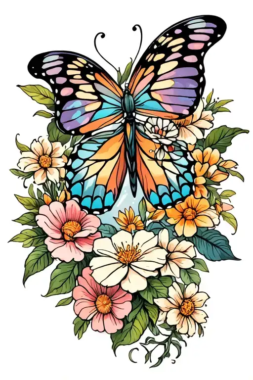 libra flowers butterfly tattoo design idea