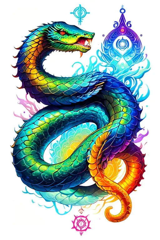 serpent 7 chakra symbols incorporated tattoo design idea