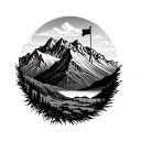 mountain range with golf flag intertwined tattoo design idea