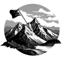 mountain range with golf flag intertwined tattoo design idea