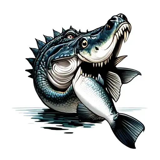 alligator with snook in mouth tattoo design idea