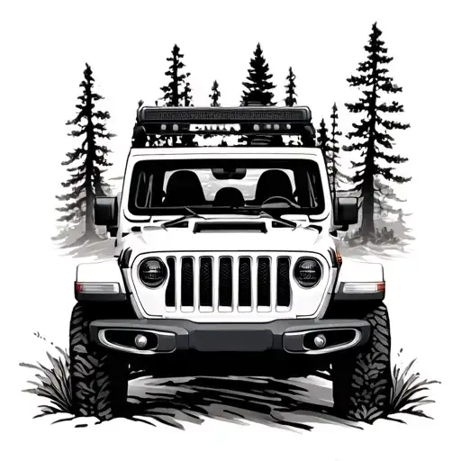jeep gladiator in wilderness tattoo design idea