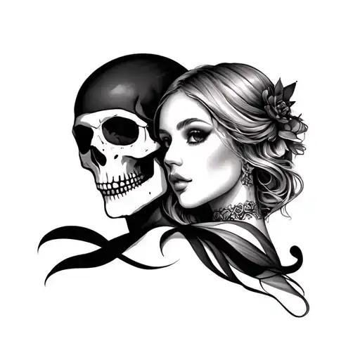 full sleeve off built off of an existing tattoo design of a 2 face gemini tattoo of a skull face and a girl face connect tattoo design idea