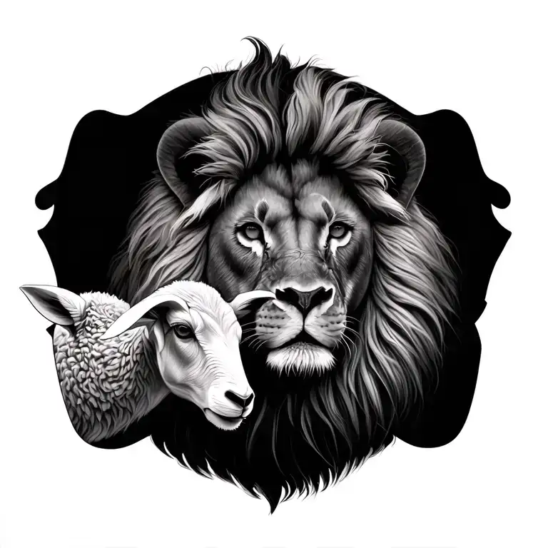 lion and lamb realistic  tattoo design idea