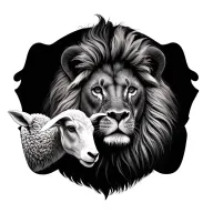 lion and lamb realistic  tattoo design idea