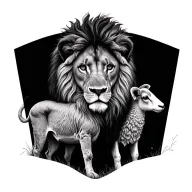 lion and lamb realistic  tattoo design idea