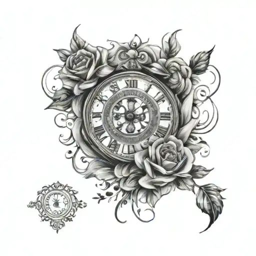 lion roses and a clock tattoo design idea