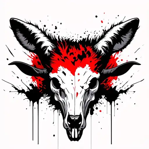 lamb head wearing a wolf skull tattoo design idea