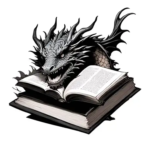 dragon reading books tattoo design idea