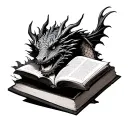 dragon reading books tattoo design idea