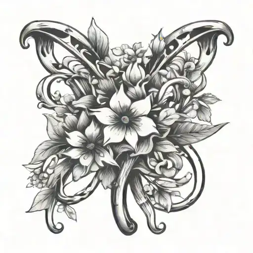 wishbone with flowers intertwined tattoo design idea