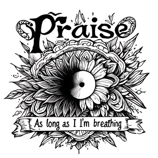 the word "Praise" with the words "as long as I'm breathing" underneath tattoo design idea