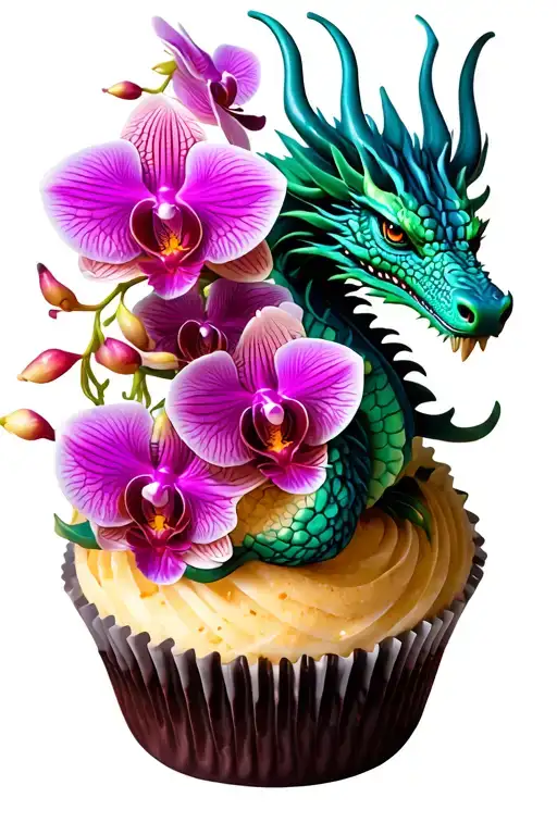 Dragon themed cupcake tower with intricate orchid decorations tattoo design idea