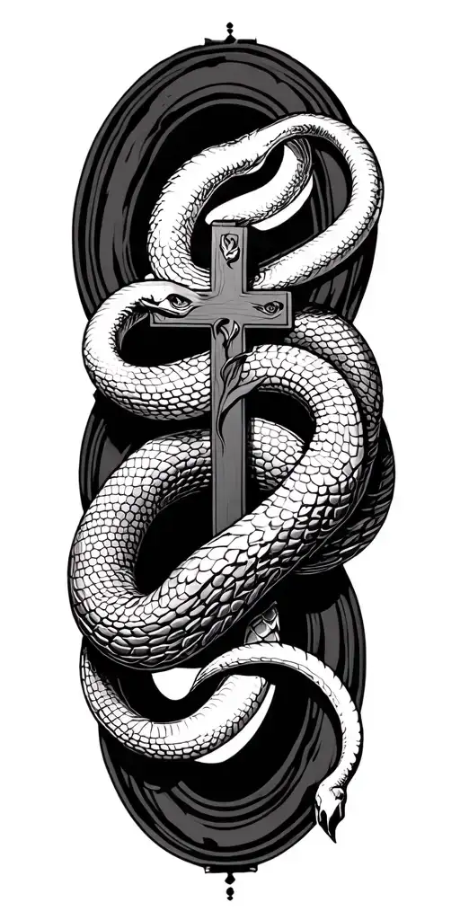 Vector elongated snake silhouette snakes slithering wrapped around crucifix dark blackwork gothic tattoo design idea