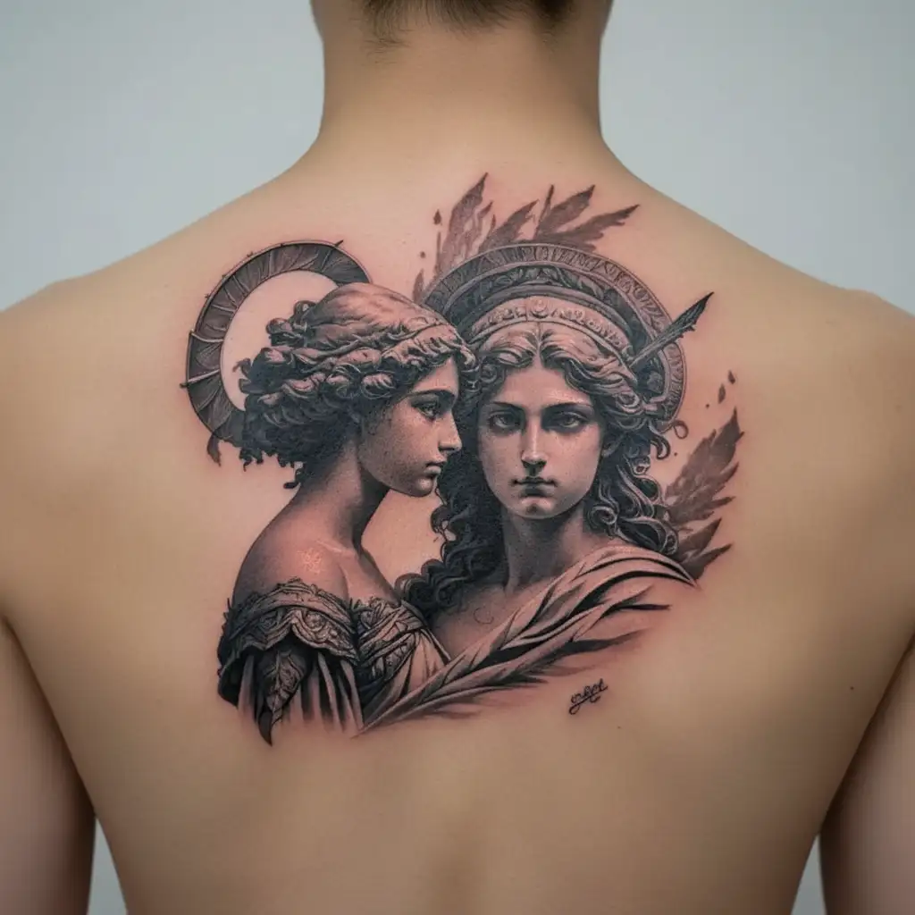 Artemis and Apollo tattoo design idea
