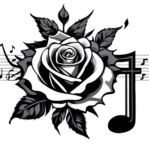 rose music notes cross Cardinal intertwined tattoo design idea