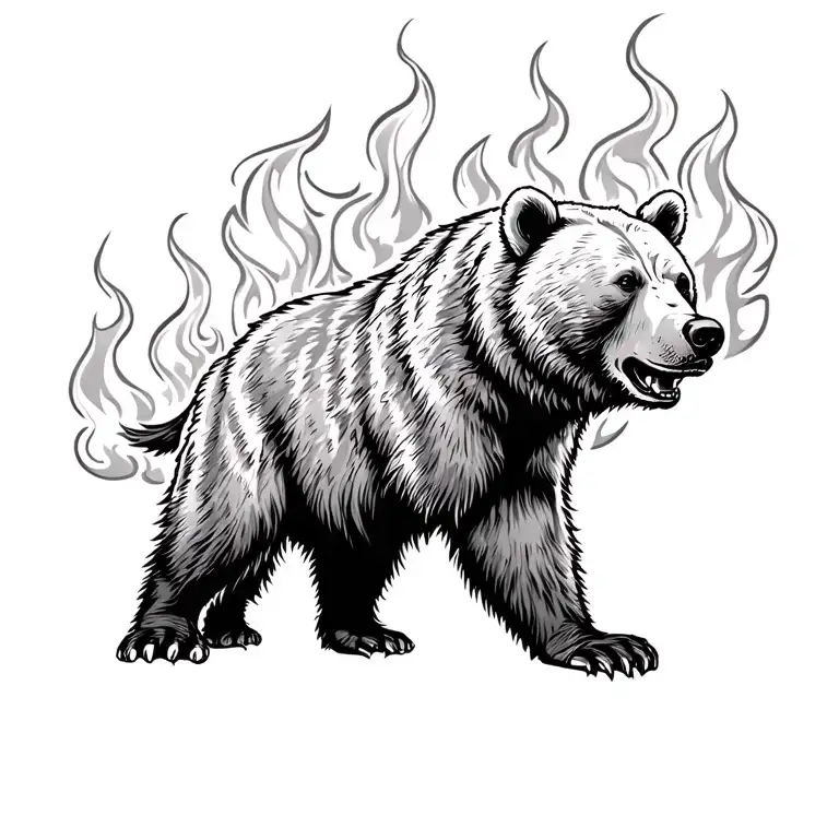 wildfire with a bear on fire  tattoo design idea