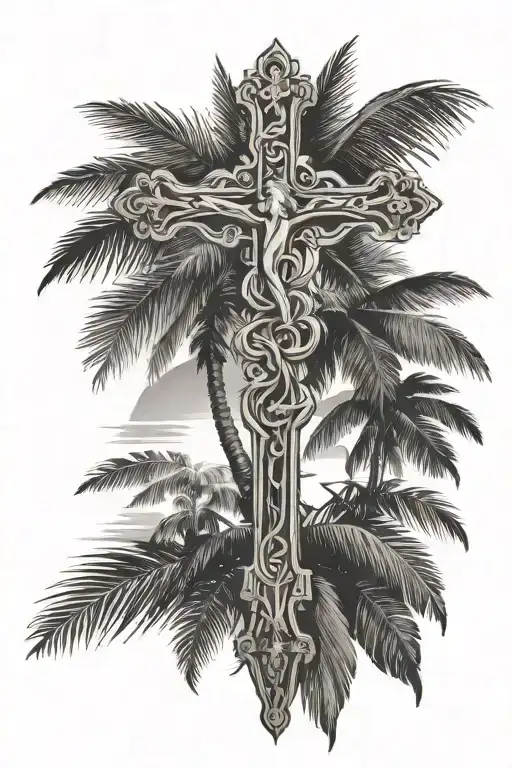 I want the cross to "shine" above between the palms, just below the palms a bible verse: proverbs tattoo design idea