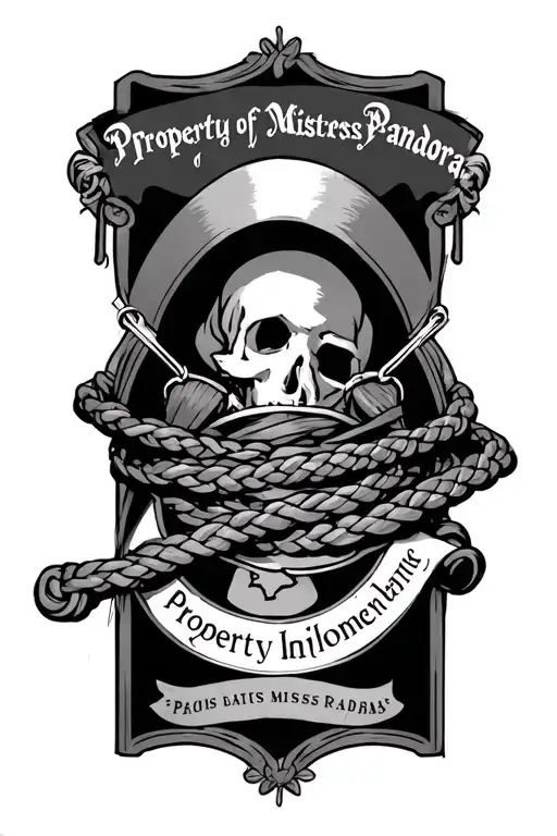 "Property of Mistress Pandora" slaves collar with James on it and a whip next to it Property of Mistress Pandora tattoo design idea