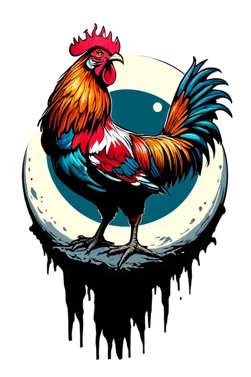 cool rooster on the moon tattoo design idea