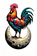 cool rooster on the moon tattoo design idea