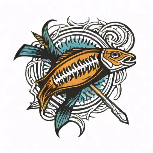 football club logo intertwined baseball fish skiing music  tattoo design idea