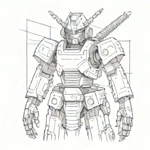 A sketch of a futuristic robot samurai inspired by Japanese culture and technology, incorporating elements of horror films for a unique twist tattoo design idea
