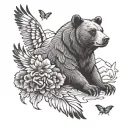 bear, eagle and butterfly tattoo design idea