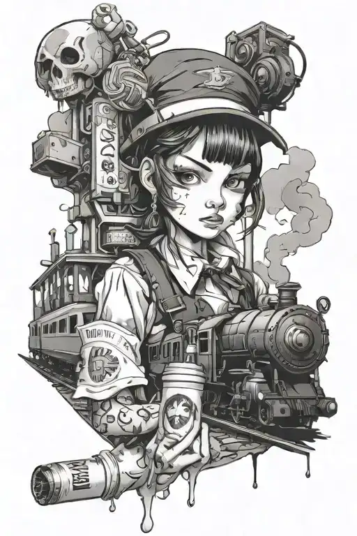 Electric train, schoolgirl, cuckoo, pack of cigarettes, blood type tattoo design idea
