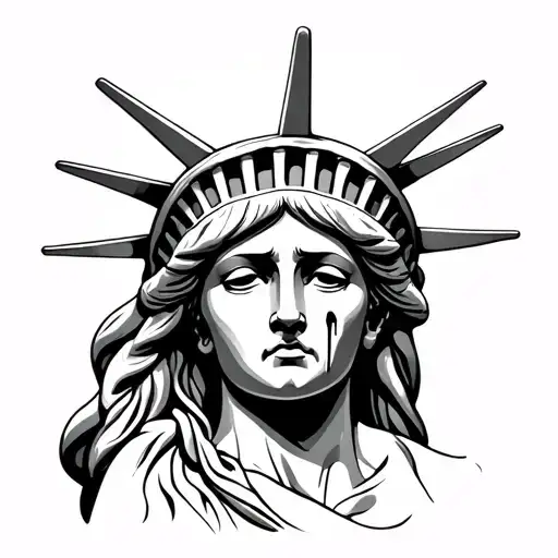 sad lady liberty with a tear falling from her face tattoo design idea