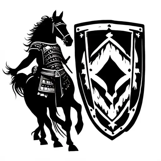 horse and gladiator holding a shield tattoo design idea
