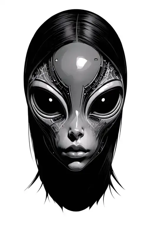 sci fi alien female face tattoo design idea
