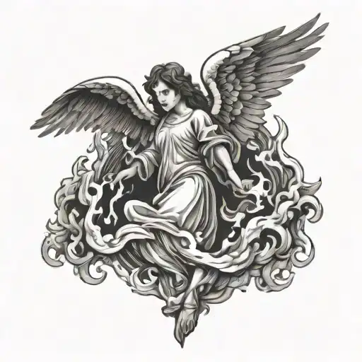 biblical accurate angel on fire tattoo design idea