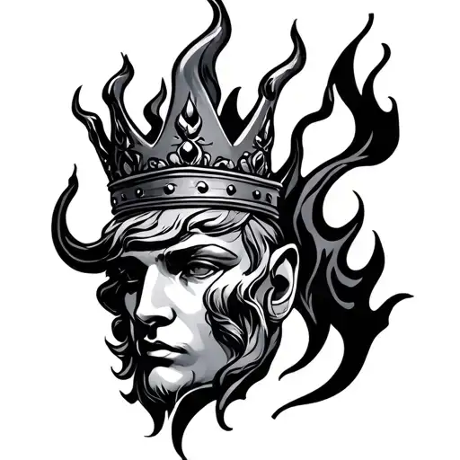 crown and fire tattoo design idea